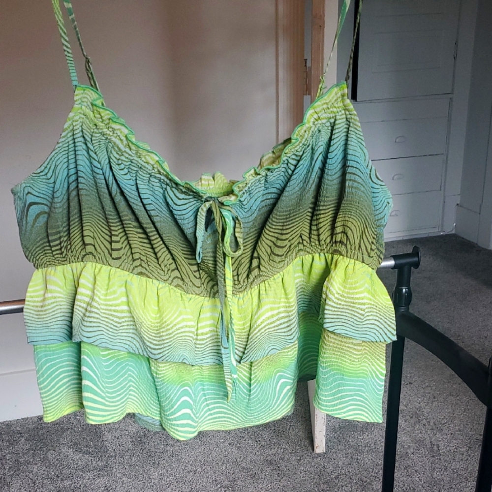 Wild Fable Green and Yellow Tie Front Camisole